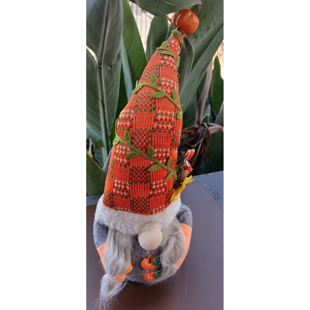 Fall Harvest Gnome Plush Orange Knit Hat Sunflower Pumpkin Autumn Decor 13in